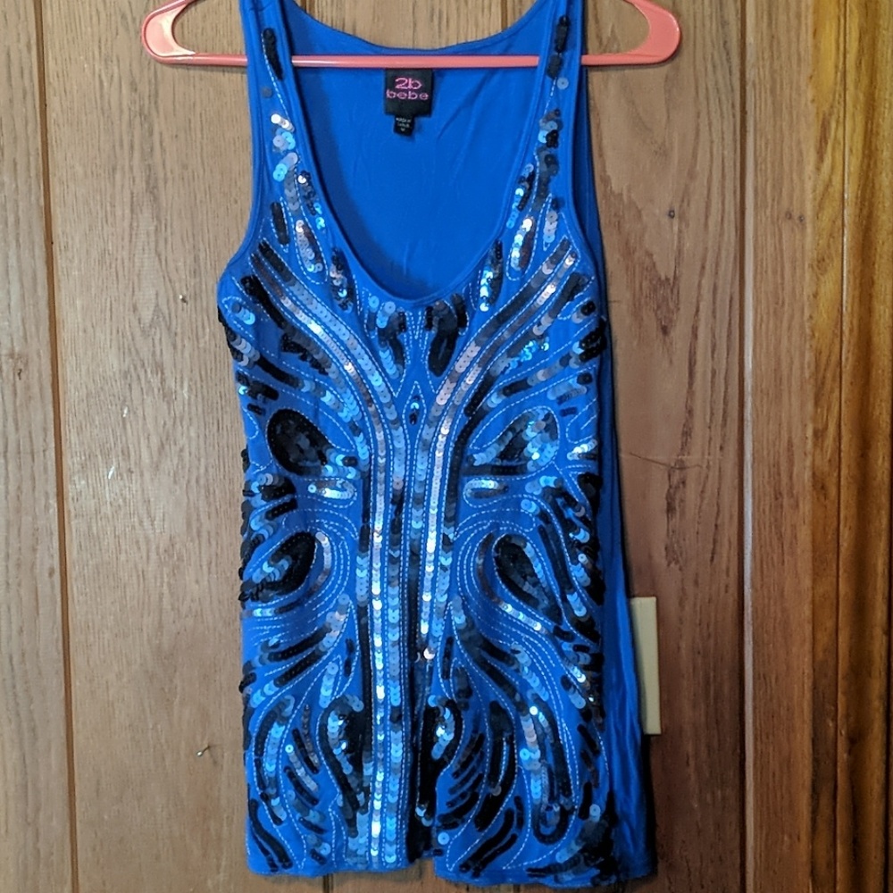 Gorgeous Sapphire Sequined 2B bebe Top, sz M